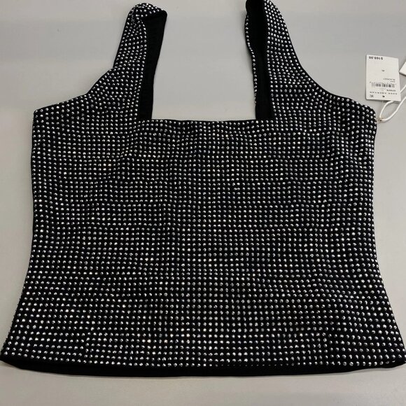 Good American Crystal Embellished Square-Neck Tank Top • Size XL • Black/Silver - Picture 7 of 11
